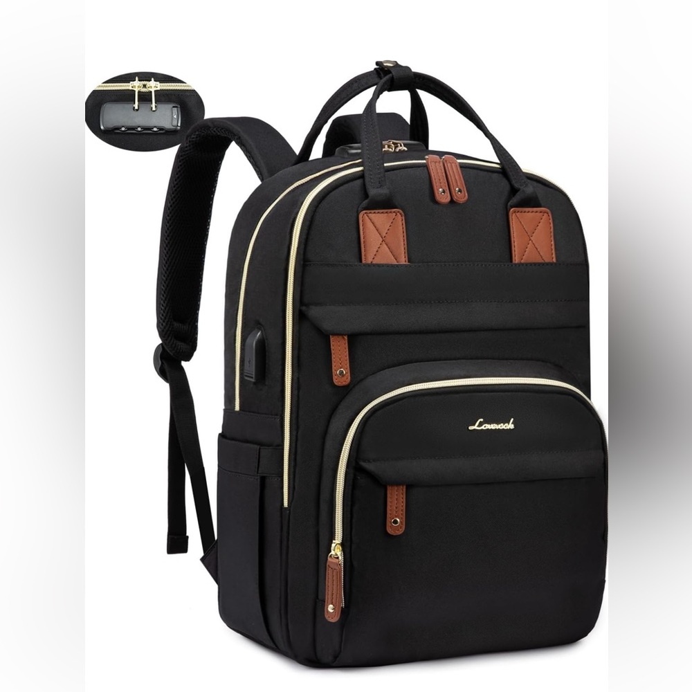 Black and Brown Backpack with Padded Straps and Durable Fabric